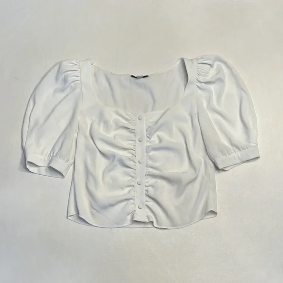 🔴 TOPSHOP IVORY BUTTON PRAIRIE SHORT SLEEVE BLOUSE - Picture 2 of 6